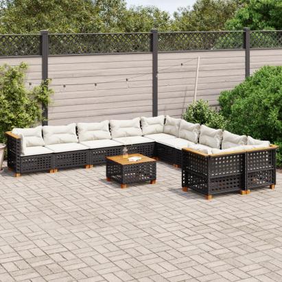Set canapele de grădină cu perne, 11 piese, negru, poliratan GartenMobel Dekor