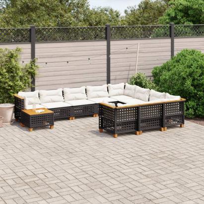 Set canapele de grădină cu perne, 11 piese, negru, poliratan GartenMobel Dekor