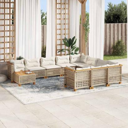 Set canapele de grădină cu perne, 11 piese, bej, poliratan GartenMobel Dekor
