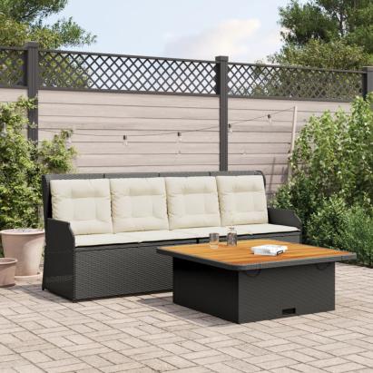 Set mobilier de grădină cu perne, 3 piese, negru, poliratan GartenMobel Dekor