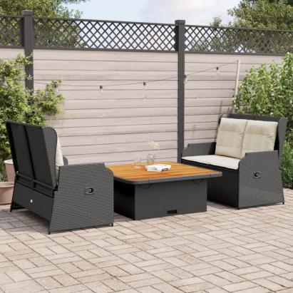 Set mobilier de grădină cu perne, 3 piese, negru, poliratan GartenMobel Dekor