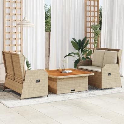 Set mobilier de grădină cu perne, 3 piese, bej, poliratan GartenMobel Dekor