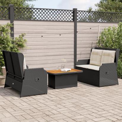 Set mobilier de grădină cu perne, 3 piese, negru, poliratan GartenMobel Dekor