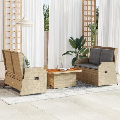 Set mobilier de grădină cu perne, 3 piese, bej, poliratan GartenMobel Dekor