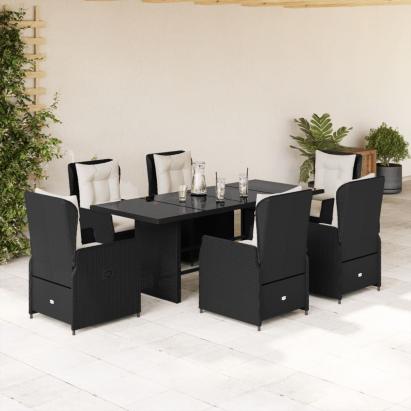 Set mobilier de grădină cu perne, 7 piese, negru, poliratan GartenMobel Dekor