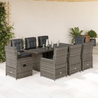 Set mobilier grădină cu perne, 9 piese, gri, poliratan GartenMobel Dekor
