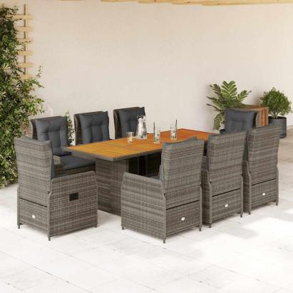 Set mobilier grădină cu perne, 9 piese, gri, poliratan GartenMobel Dekor