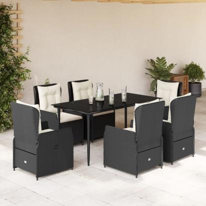 Set mobilier de grădină cu perne, 7 piese, negru, poliratan GartenMobel Dekor
