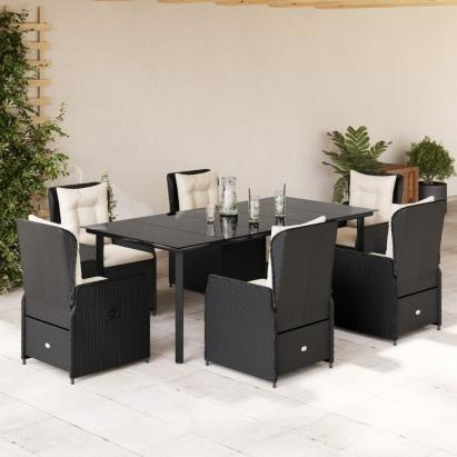 Set mobilier de grădină cu perne, 7 piese, negru, poliratan GartenMobel Dekor