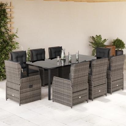 Set mobilier grădină cu perne, 9 piese, gri, poliratan GartenMobel Dekor