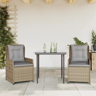 Set mobilier de grădină cu perne, 3 piese, bej, poliratan GartenMobel Dekor