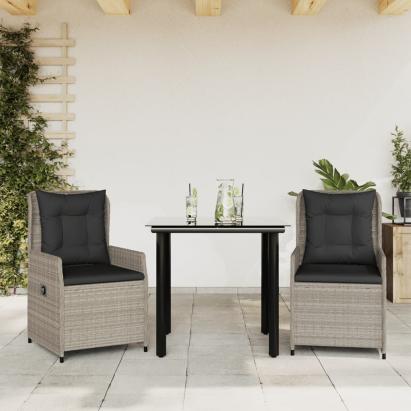 Set mobilier de grădină cu perne, 3 piese,gri deschis,poliratan GartenMobel Dekor