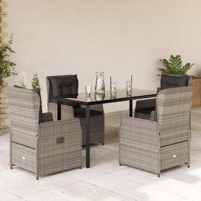 Set mobilier de grădină cu perne, 5 piese gri deschis poliratan GartenMobel Dekor