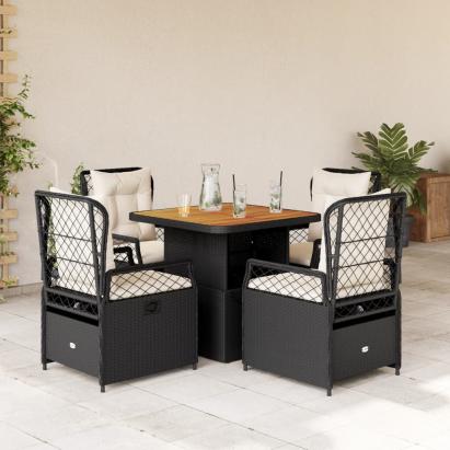 Set mobilier de grădină cu perne, 5 piese, negru, poliratan GartenMobel Dekor