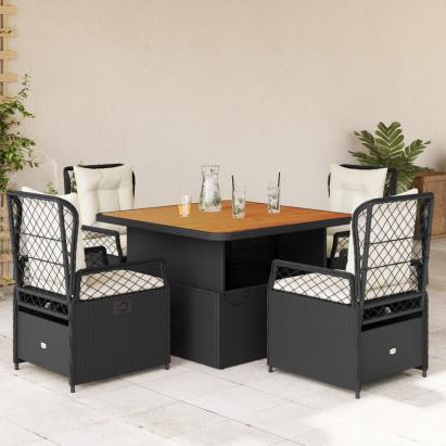 Set mobilier de grădină cu perne, 5 piese, negru, poliratan GartenMobel Dekor