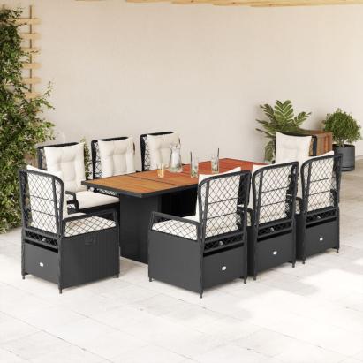 Set mobilier de grădină cu perne, 9 piese, negru, poliratan GartenMobel Dekor