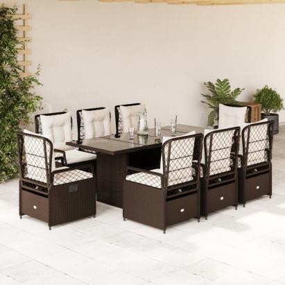 Set mobilier de grădină cu perne, 9 piese, maro, poliratan GartenMobel Dekor