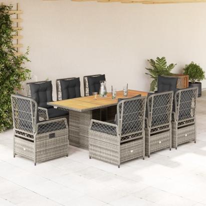Set mobilier grădină cu perne, 9 piese, gri, poliratan GartenMobel Dekor