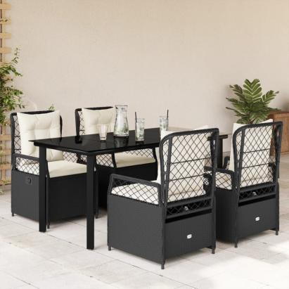 Set mobilier de grădină cu perne, 5 piese, negru, poliratan GartenMobel Dekor