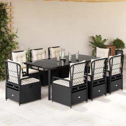 Set mobilier de grădină cu perne, 9 piese, negru, poliratan GartenMobel Dekor