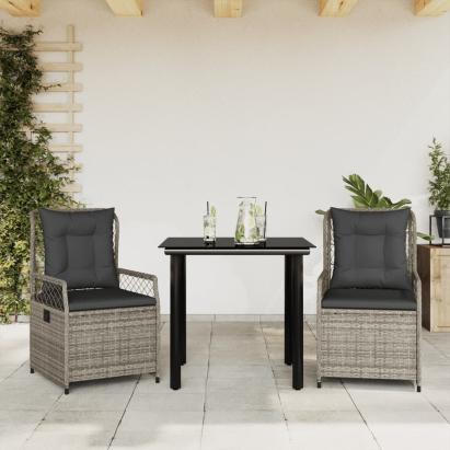 Set mobilier de grădină cu perne, 3 piese, gri, poliratan GartenMobel Dekor