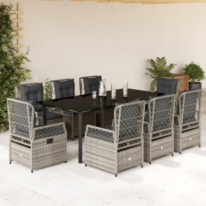 Set mobilier grădină cu perne, 9 piese, gri, poliratan GartenMobel Dekor