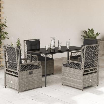 Set mobilier de grădină cu perne, 5 piese gri deschis poliratan GartenMobel Dekor