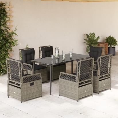 Set mobilier de grădină cu perne, 7 piese gri deschis poliratan GartenMobel Dekor