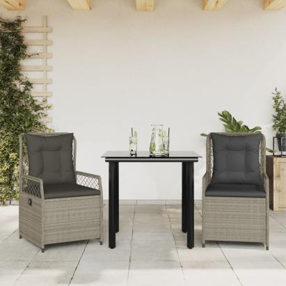 Set mobilier de grădină cu perne, 3 piese,gri deschis,poliratan GartenMobel Dekor