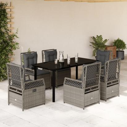 Set mobilier de grădină cu perne, 7 piese gri deschis poliratan GartenMobel Dekor