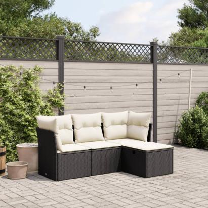Set mobilier de grădină cu perne, 4 piese, negru, poliratan GartenMobel Dekor
