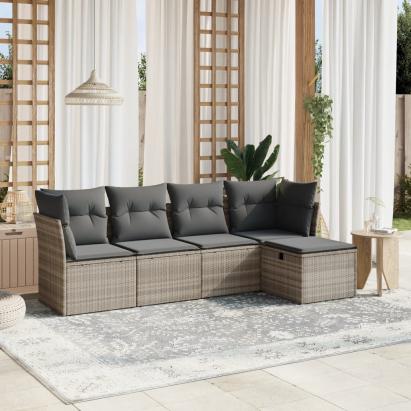 Set canapele de grădină cu perne, 5 piese gri deschis poliratan GartenMobel Dekor