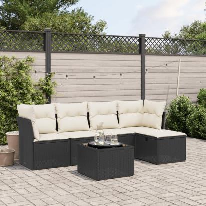 Set mobilier de grădină cu perne, 6 piese, negru, poliratan GartenMobel Dekor
