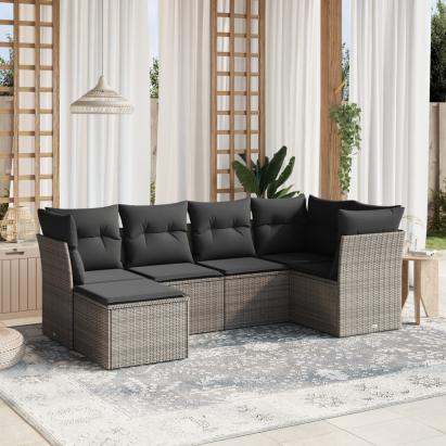 Set mobilier grădină cu perne, 6 piese, gri, poliratan GartenMobel Dekor