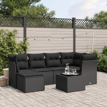 Set canapele de grădină cu perne, 7 piese, negru, poliratan GartenMobel Dekor