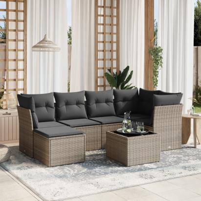 Set canapele de grădină, 7 piese, cu perne, gri, poliratan GartenMobel Dekor