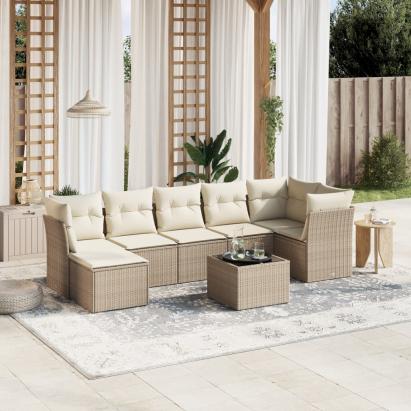 Set canapele de grădină, 8 piese, cu perne, bej, poliratan GartenMobel Dekor