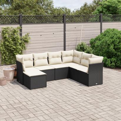Set canapele de grădină cu perne, 7 piese, negru, poliratan GartenMobel Dekor