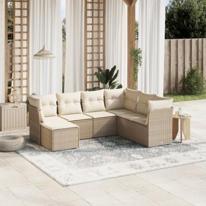 Set canapele de grădină, 7 piese, cu perne, bej, poliratan GartenMobel Dekor