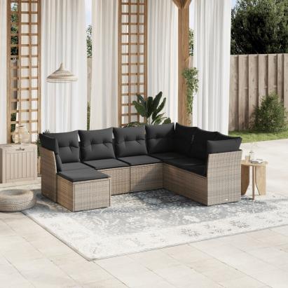 Set canapele de grădină, 7 piese, cu perne, gri, poliratan GartenMobel Dekor