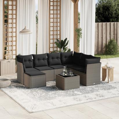 Set mobilier de grădină cu perne, 8 piese gri deschis poliratan GartenMobel Dekor
