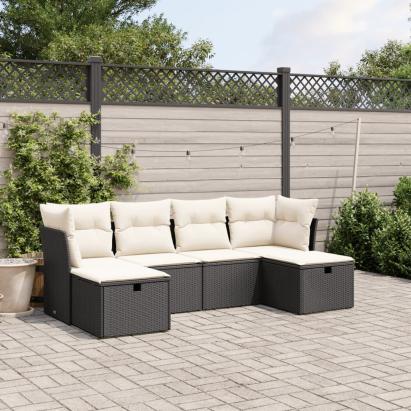 Set mobilier de grădină cu perne, 6 piese, negru, poliratan GartenMobel Dekor