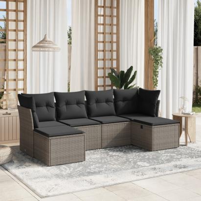 Set mobilier grădină cu perne, 6 piese, gri, poliratan GartenMobel Dekor