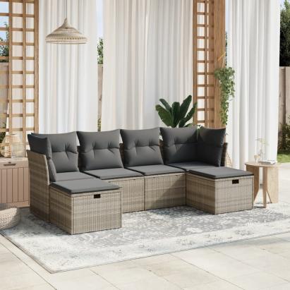 Set canapele de grădină cu perne, 6 piese gri deschis poliratan GartenMobel Dekor