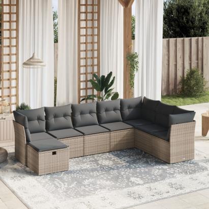 Set canapele de grădină cu perne, 8 piese, gri, poliratan GartenMobel Dekor