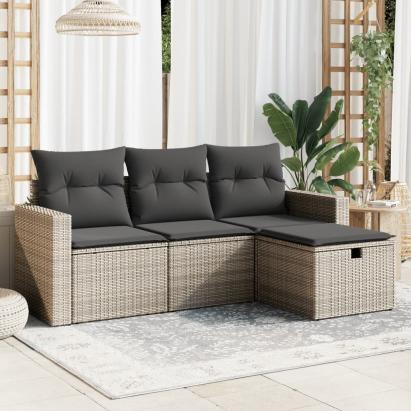 Set canapea de grădină cu perne, 4 piese, gri, poliratan GartenMobel Dekor
