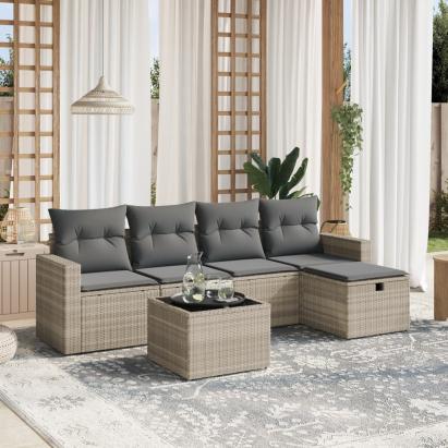 Set canapele de grădină cu perne, 6 piese gri deschis poliratan GartenMobel Dekor