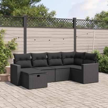 Set mobilier de grădină cu perne, 6 piese, negru, poliratan GartenMobel Dekor
