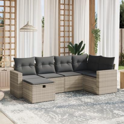 Set canapele de grădină cu perne, 6 piese gri deschis poliratan GartenMobel Dekor