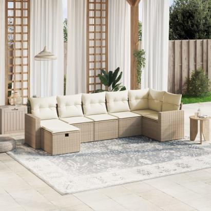 Set canapele de grădină, 7 piese, cu perne, bej, poliratan GartenMobel Dekor